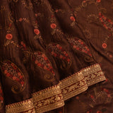 Deep Espresso Brown Flowing Georgette Foil Saree With Multicolour Floral Trellis