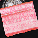 Rani Pink Banarasi Silk Saree With Gold Zari Leaf Butti