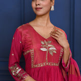 Classic Pink Floral Embroidered Silk Anarkali Set