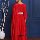 Crimson Red Solid Dupion Silk Kurta Set