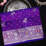 Purple Banarasi Silk Saree With Silver Zari Booti Body And Heavy Paisley Pallu