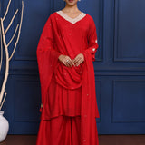 Crimson Red Solid Dupion Silk Kurta Set