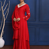 Crimson Red Solid Dupion Silk Kurta Set