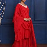Crimson Red Solid Dupion Silk Kurta Set