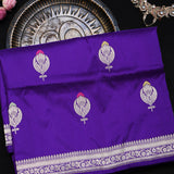 Purple Banarasi Silk Saree With Gold Zari Floral Booti And Geometric Pallu