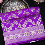 Violet Banarasi Silk Saree With Gold Zari Floral Vine Weave