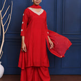 Crimson Red Solid Dupion Silk Kurta Set