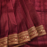 Deep Mocha Brown Flowing Georgette Foil Saree With Multicolour Geometric Trellis