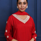 Crimson Red Solid Dupion Silk Kurta Set