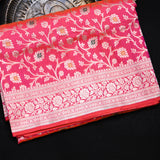 Pink-Red Banarasi Silk Saree With Gold Zari Floral Vine And Paisley Pallu