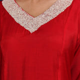 Crimson Red Solid Dupion Silk Kurta Set