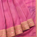 Pink Silk Blend Designer Saree Featuring Stripes With Gold Embroidered Border