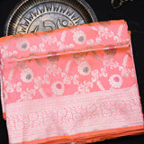 Coral Pink Banarasi Silk Saree With Silver Zari Floral Jaal Weave