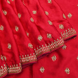 Crimson Red Silk Saree With All-Over Sequin Buttis And Embroidery Border