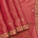 Blush Pink Sheer Organza Foil Saree With Multicolour Floral Trellis