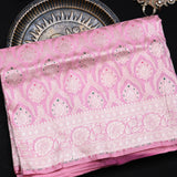 Baby Pink Banarasi Silk Saree With Gold Zari Paisley Jaal