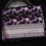 Purple Banarasi Silk Saree With Silver Zari Floral Weave