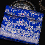Royal Blue Banarasi Silk Saree With Gold Zari Floral Jaal And Dense Lattice Pallu