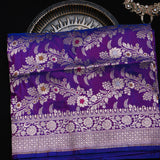 Violet Purple Banarasi Silk Saree With Silver Zari Floral Jaal And Dense Lattice Pallu