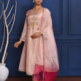Pastel Soft Pink Tissue Embroidered Anarkali Set