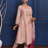 Pastel Soft Pink Tissue Embroidered Anarkali Set
