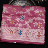 Magenta Pink Banarasi Silk Saree With Silver Zari Floral Jaal And Multicolor Florets