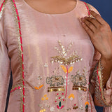 Pastel Soft Pink Tissue Embroidered Anarkali Set
