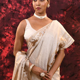 Off-White Embroidered Tussar Silk Saree