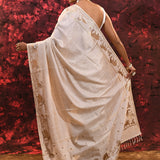 Off-White Embroidered Tussar Silk Saree