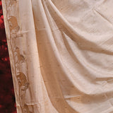 Off-White Embroidered Tussar Silk Saree