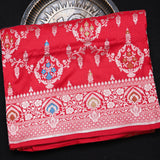 Bright Red Banarasi Silk Saree With Silver Zari Paisley Medallion Border