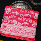 Rani Pink Banarasi Silk Saree With Silver Zari Floral Weave And Paisley Pallu