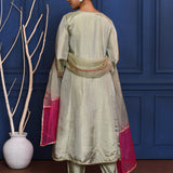 Pastel Soft Green Tissue Embroidered Anarkali Set