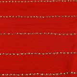 Stunning Red Organza Saree With Gold & Silver Beaded Stripes & Scalloped Border