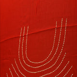 Stunning Red Organza Saree With Gold & Silver Beaded Stripes & Scalloped Border