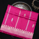 Rani Pink Banarasi Silk Saree With Silver Zari Buti Weave And Temple Border