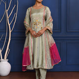 Pastel Soft Green Tissue Embroidered Anarkali Set