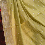 Lime Green Floral Embroidered Silk Blend Saree