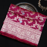 Magenta Pink Banarasi Silk Saree With Gold Zari Floral Vine Jaal Weave