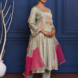 Pastel Soft Green Tissue Embroidered Anarkali Set