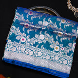 Peacock Teal Banarasi Silk Saree With Gold Zari Floral Jaal And Dense Lattice Pallu