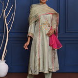 Pastel Soft Green Tissue Embroidered Anarkali Set