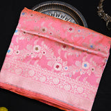 Vivid Pink Banarasi Silk Saree With Gold Zari Floral Jaal And Trellis Border