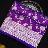 Purple Banarasi Silk Saree With Gold Zari Floral Weave