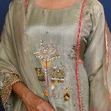 Pastel Soft Green Tissue Embroidered Anarkali Set
