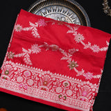 Red Banarasi Silk Saree With Silver Zari Floral Spray And Trellis Pallu