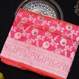 Pink Banarasi Silk Saree With Silver Zari Sunflower Weave