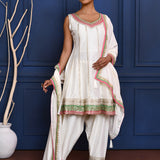 White Embroidered Crepe Kurta Set