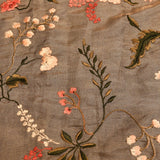 Grey Organza Tissue Designer Saree With Multicolor Floral Embroidery And Silver Zari Border