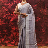 Pigeon Grey Floral Silk Blend Saree